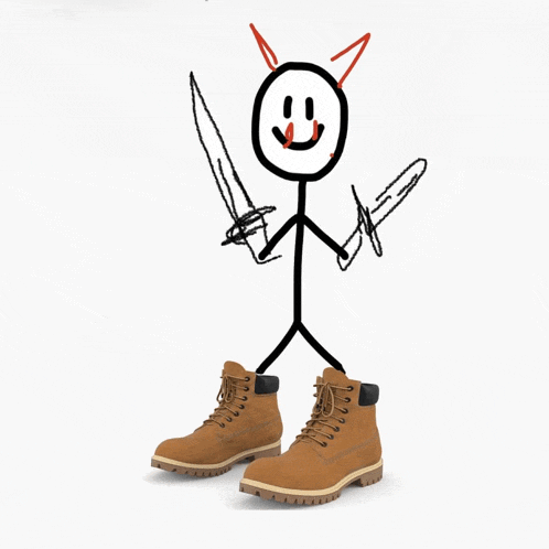 a drawing of a stick figure holding a pair of swords