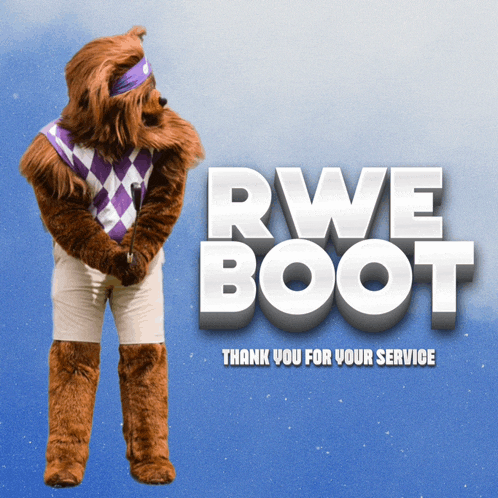 rwe boot thank you for your service poster with a brown mascot