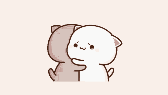 two cartoon cats hugging each other with one crying