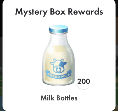 a bottle of milk with a cow on it and the words mystery box rewards on the bottom