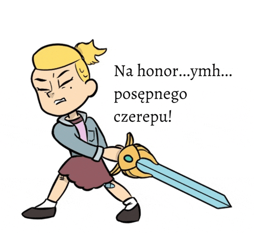 a cartoon drawing of a girl holding a sword with the words na honor ymh posepnego czerepu