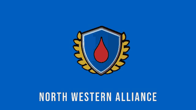 a logo for the north western alliance with a shield and a drop of blood