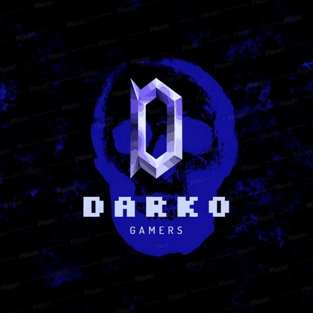 a logo for darko gamers with headphones on a blue background