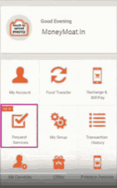 a screenshot of a moneymoat app shows the request services option