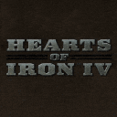 a logo for hearts of iron iv is shown on a brown background .