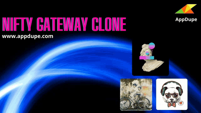 a poster for the nifty gateway clone shows a statue of a woman riding a bike