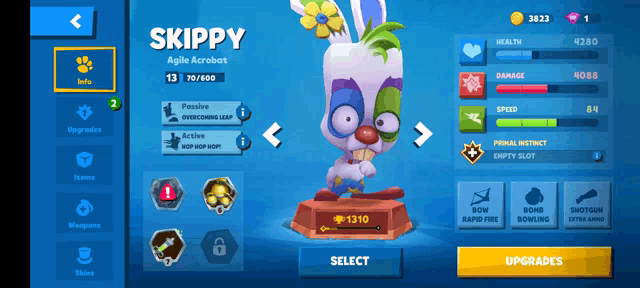 a screenshot of a game called skippy with a rabbit on a pedestal