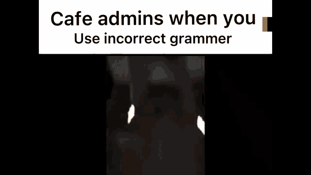 a man in a red jacket is pointing his finger at his forehead in a meme about cafe admins when you use incorrect grammer