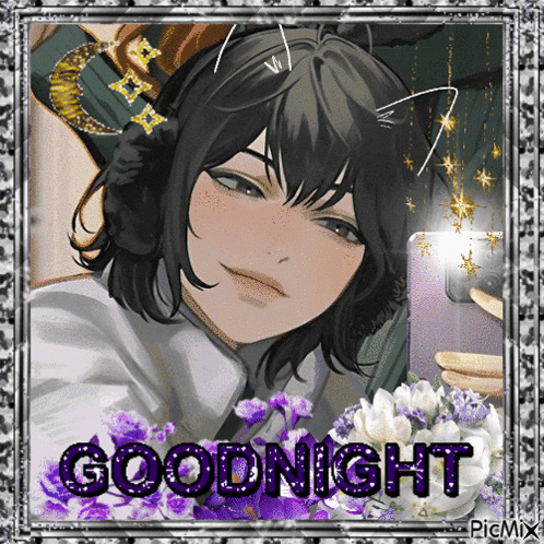 a picture of a girl taking a selfie with the words goodnight