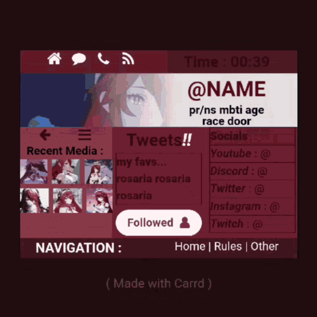 a screenshot of a screen that says @name on the top left