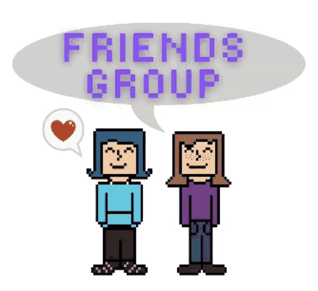 a pixel art drawing of two people with the words friends group above them