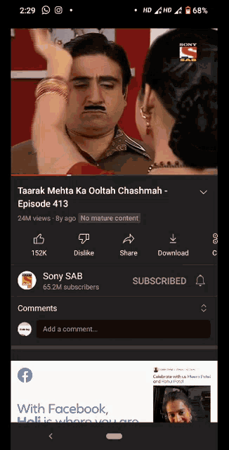 a screenshot of taarak mehta ka ooltah chashmah episode 413 on sony sab