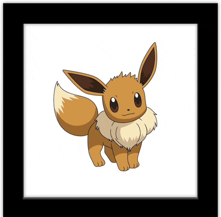 a picture of eevee from pokemon in a black frame on a white background