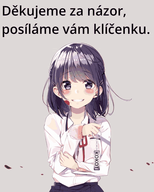 a drawing of a girl with the word " kovot " on her shirt