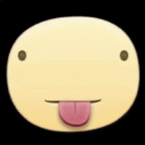 a cartoon face with a pink tongue sticking out