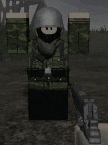 a soldier in a video game is holding a gun in his hand .