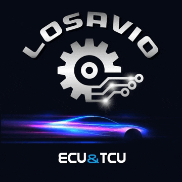 a logo for losavio ecu & tcu with a car on it