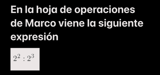 a black background with white text that says en la hoja de operaciones de marco viene la siguiente expresion