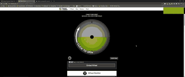 a computer screen shows a wheel with the words click to spin on it