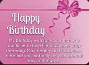 a pink birthday card with a bow and the words `` happy birthday '' on it .