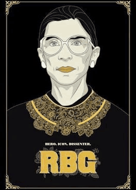 a poster of ruth bader ginsburg wearing glasses and a collar .