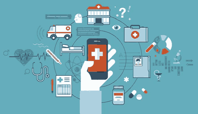 an illustration of a hand holding a cell phone with a red cross on the screen