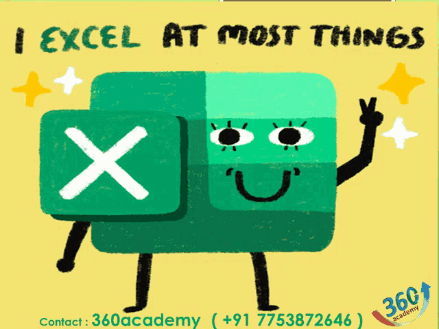 a cartoon illustration of a green x with arms and legs and the words " i excel at most things " below it