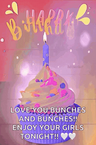 a happy birthday card with a cupcake with a candle on top of it .