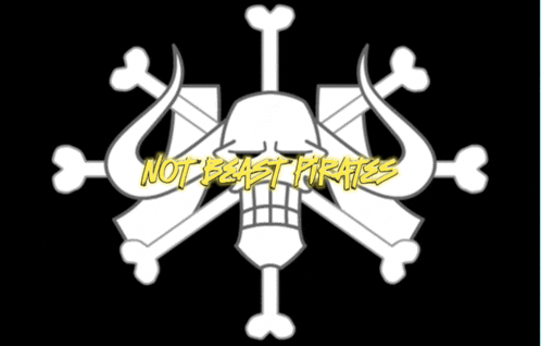 a skull and crossbones with the words " not beast pirates " in yellow letters