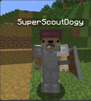 a minecraft character named superscoutdogy is wearing armor