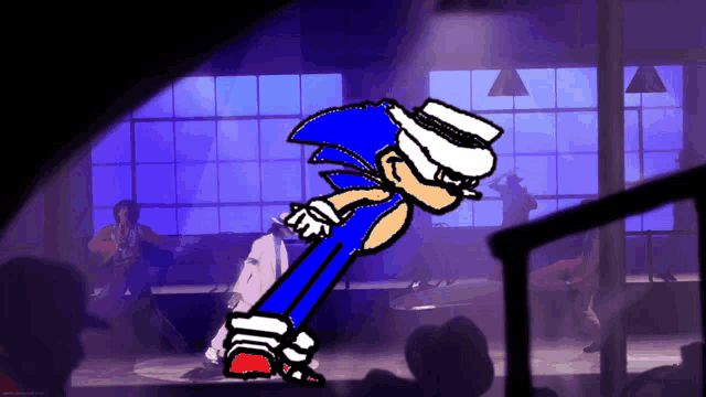 a cartoon drawing of sonic the hedgehog dancing