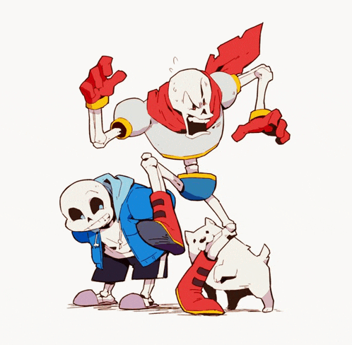 a cartoon drawing of papyrus and sans standing next to a dog