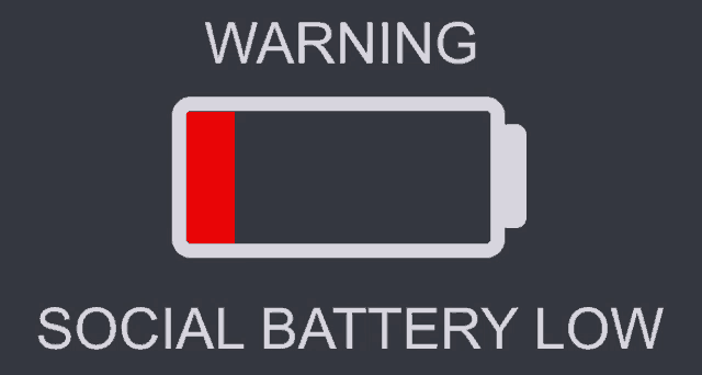 a warning sign that says social battery low on it