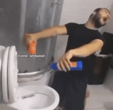 a man is cleaning a toilet with vine shitpost