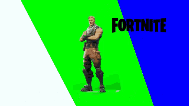 a poster for fortnite shows a soldier on a green and blue background