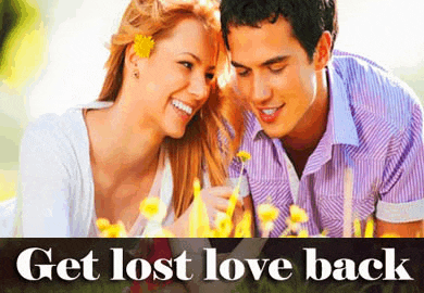 a man and a woman are sitting next to each other with the words " get lost love back " on the bottom