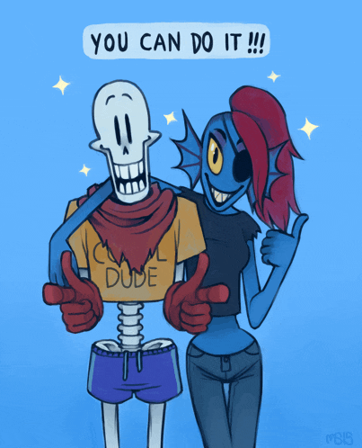 a drawing of a skeleton and a fish with the words " you can do it "