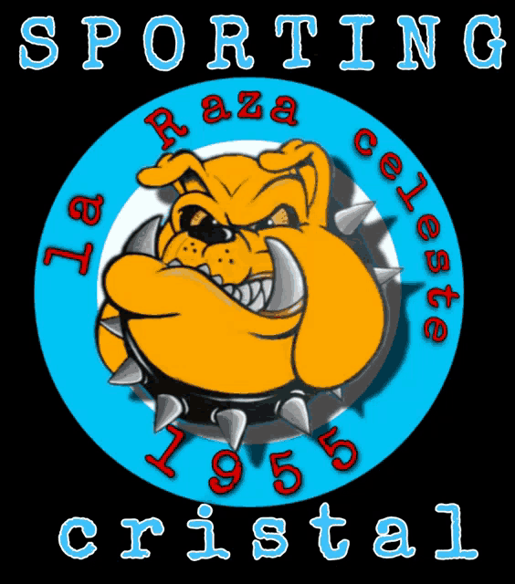 a logo for sporting cristal with a bulldog in a blue circle