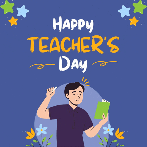 a happy teacher 's day card with a man reading a book