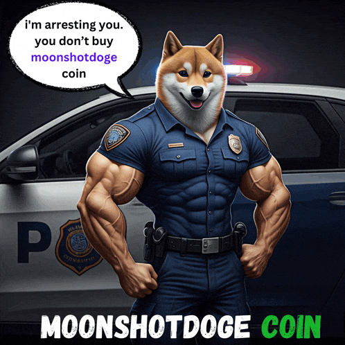 a picture of a police officer with a dog 's head and the words moonshotdoge coin below him