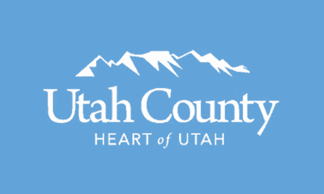 a logo for utah county heart of utah on a blue background