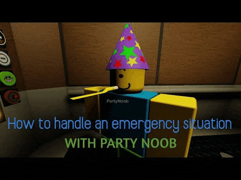 a roblox character is wearing a party hat and holding a toothbrush in an elevator .