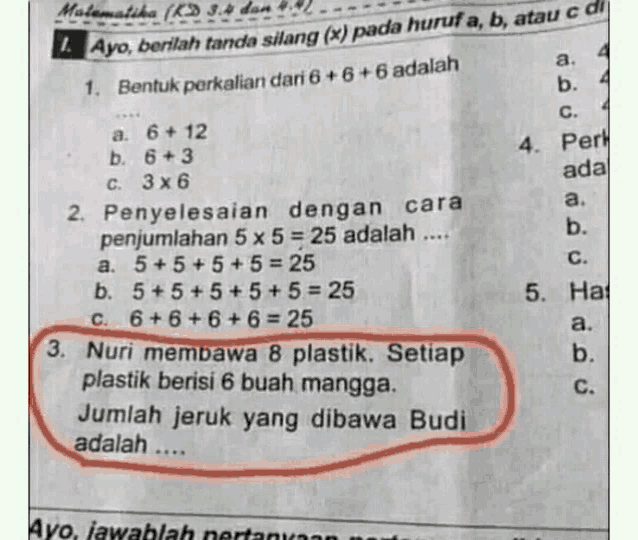 a math problem with a red circle around the answer