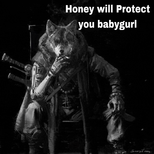 a black and white drawing of a wolf with the words honey will protect you babygirl