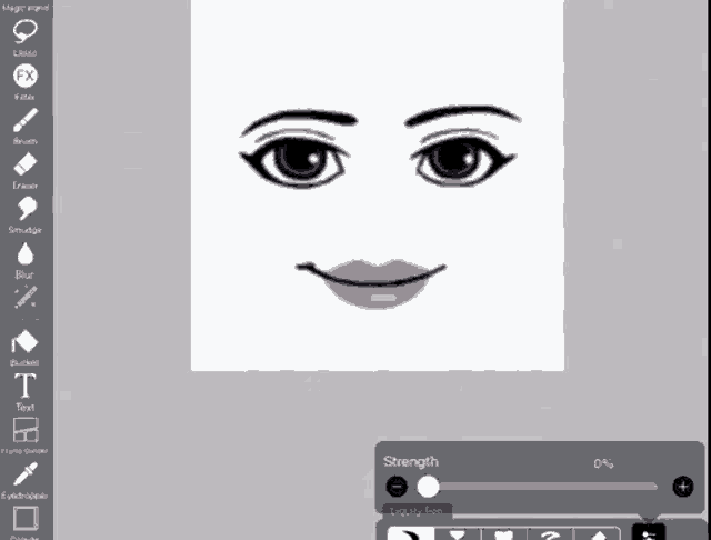 a computer screen shows a drawing of a woman 's face and the strength of the brush is 96 %