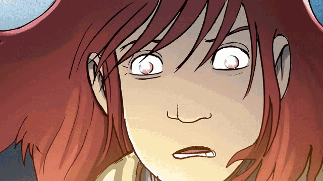 a close up of a cartoon character 's face with red hair