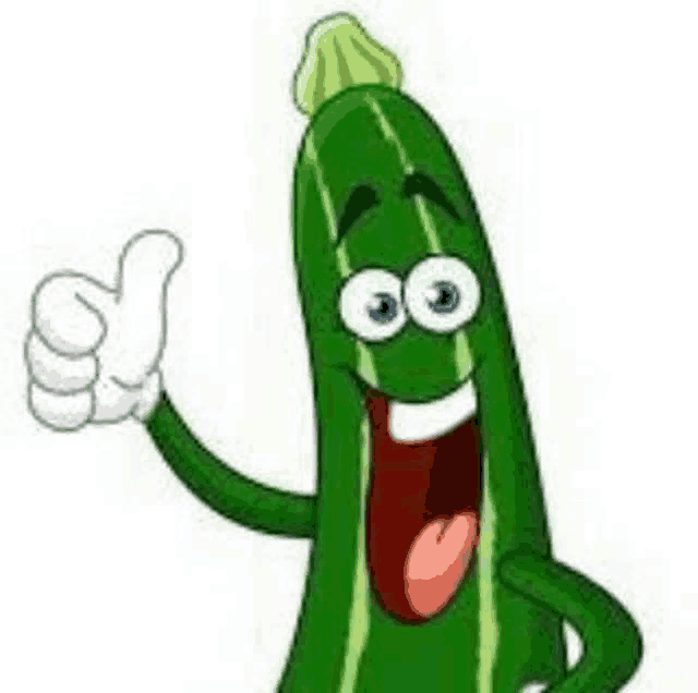 a cartoon zucchini is giving a thumbs up and smiling .