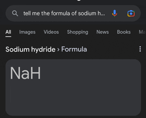 a google search for the formula of sodium hydroxide nah