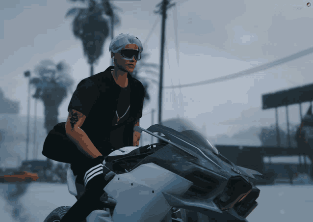 a man is sitting on a motorcycle in a video game with a watermark that says ' jdm '