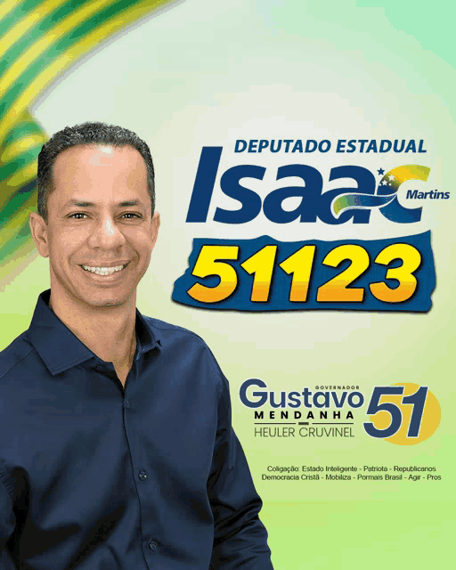 a man is smiling in front of a poster that says isaac 51123 and gustavo 51